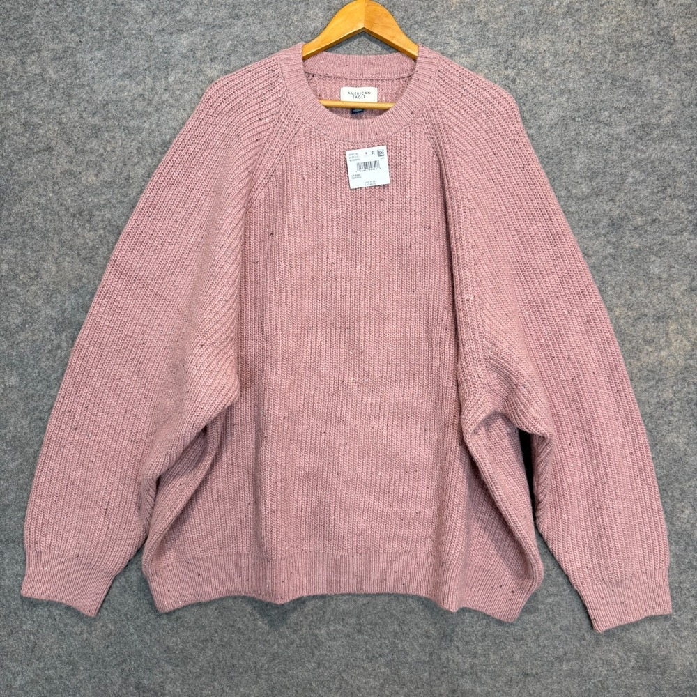 American Eagle Cozy Cabin Sweater Mens 3XL Chunky Knit Relaxed Ribbed‎ Pink NEW